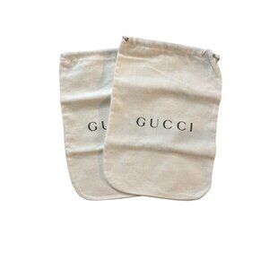 Set Of 2 Gucci Drawstring Dust Bags 11.5" X 8.5" White Cotton For Shoes Or Acces